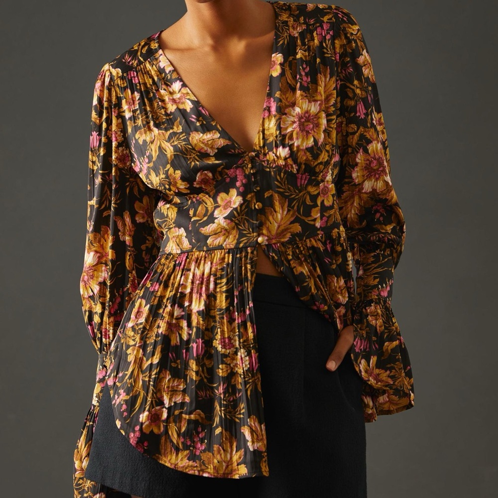 Anthropologie Deep V Tunic Blouse